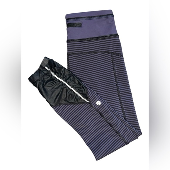 Lululemon Pace Queen Tight 1/8 Stripe Cadet Blue Black – Size 4 - Picture 1 of 3